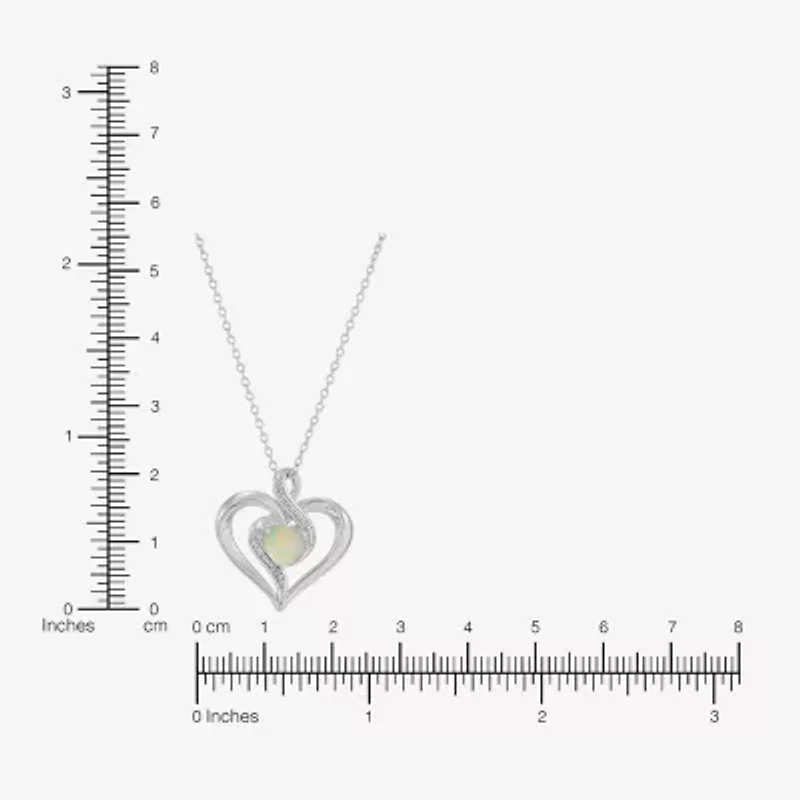 Limited Quantities! Womens Diamond Accent Lab Created White Opal Sterling Silver Heart 18 Inch Pendant Necklace
