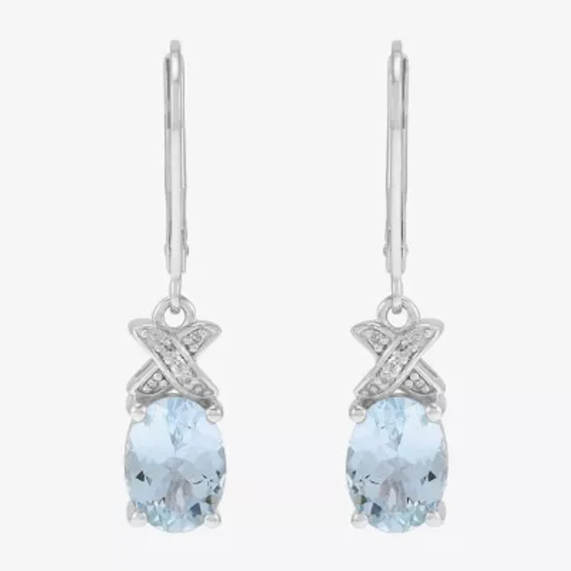 Limited Quantities! Womens Diamond Accent Genuine Blue Aquamarine Sterling Silver Drop Earrings