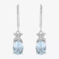 Limited Quantities! Womens Diamond Accent Genuine Blue Aquamarine Sterling Silver Drop Earrings