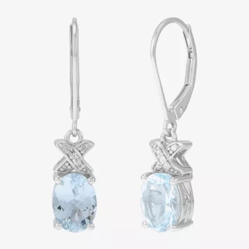 Limited Quantities! Womens Diamond Accent Genuine Blue Aquamarine Sterling Silver Drop Earrings