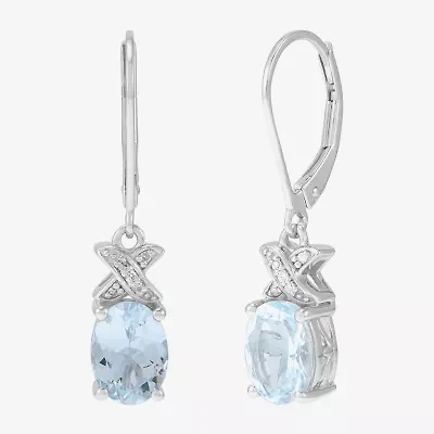 Limited Quantities! Womens Diamond Accent Genuine Blue Aquamarine Sterling Silver Drop Earrings