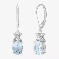 Limited Quantities! Womens Diamond Accent Genuine Blue Aquamarine Sterling Silver Drop Earrings