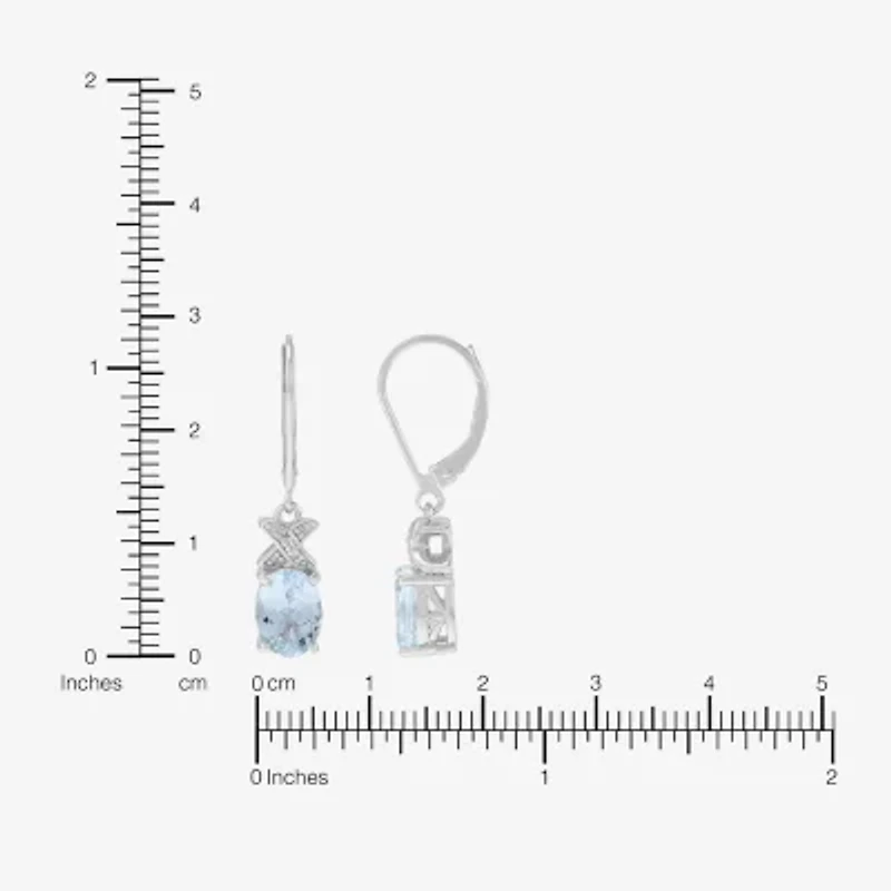 Limited Quantities! Womens Diamond Accent Genuine Blue Aquamarine Sterling Silver Drop Earrings