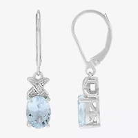 Limited Quantities! Womens Diamond Accent Genuine Blue Aquamarine Sterling Silver Drop Earrings