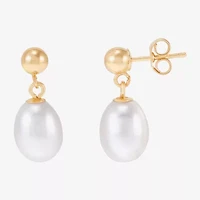 Limited Quantities! Womens Dyed White Cultured Freshwater Pearl 14K Gold Drop Earrings