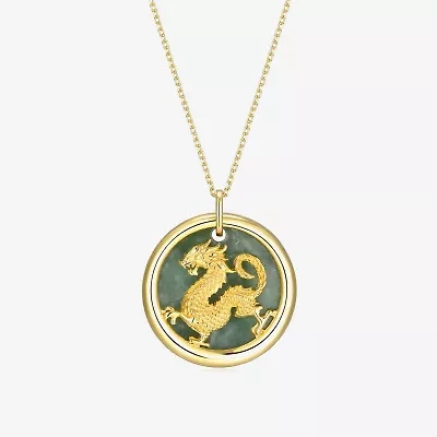 Dragon Womens Genuine Green Jade 18K Gold Over Silver 18 Inch Pendant Necklace
