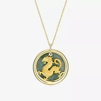 Dragon Womens Genuine Green Jade 18K Gold Over Silver 18 Inch Pendant Necklace
