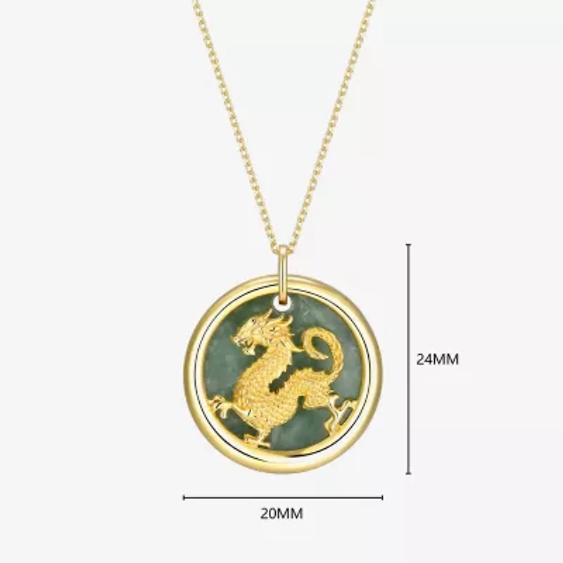 Dragon Womens Genuine Green Jade 18K Gold Over Silver 18 Inch Pendant Necklace