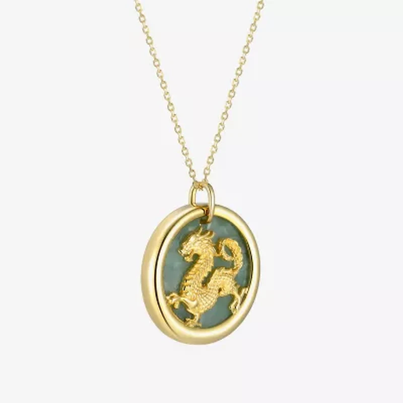 Dragon Womens Genuine Green Jade 18K Gold Over Silver 18 Inch Pendant Necklace