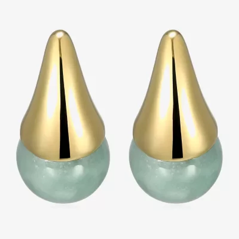 Genuine Green Jade 18K Gold Over Silver 19mm Stud Earrings