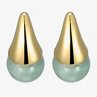 Genuine Green Jade 18K Gold Over Silver 19mm Stud Earrings