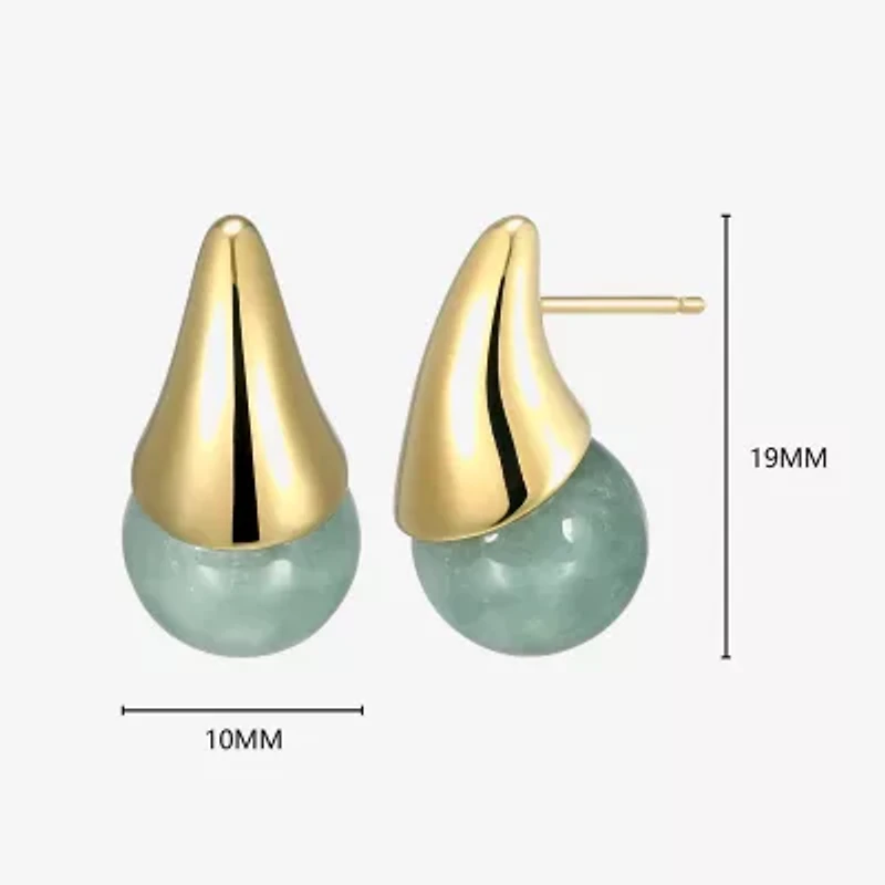 Genuine Green Jade 18K Gold Over Silver 19mm Stud Earrings