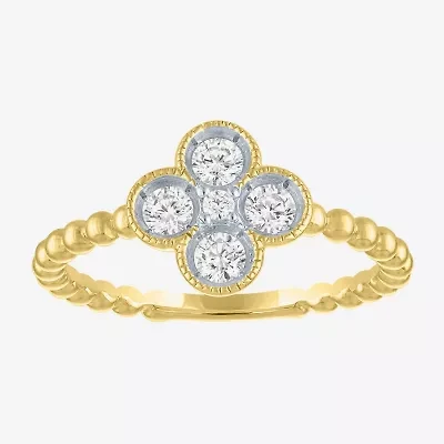 Diamond Addiction (G-H / Si2-I1) Womens 1/3 CT. T.W. Lab Grown White 10K Gold Flower Cocktail Ring