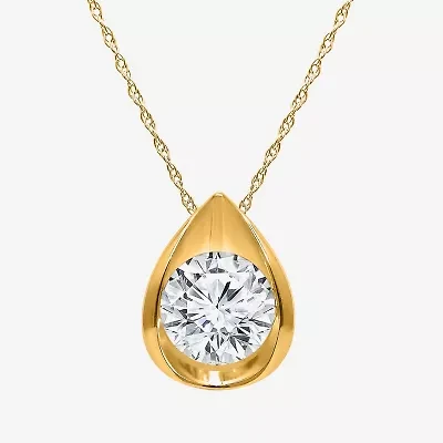 I/Si2 Womens 1 CT. T.W. Lab Grown White Diamond 14K Gold Over Silver Pear 18 Inch Pendant Necklace