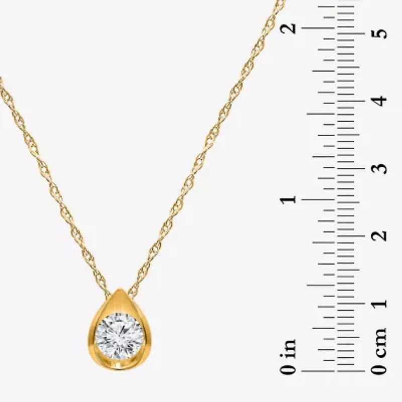 I/Si2 Womens 1 CT. T.W. Lab Grown White Diamond 14K Gold Over Silver Pear 18 Inch Pendant Necklace