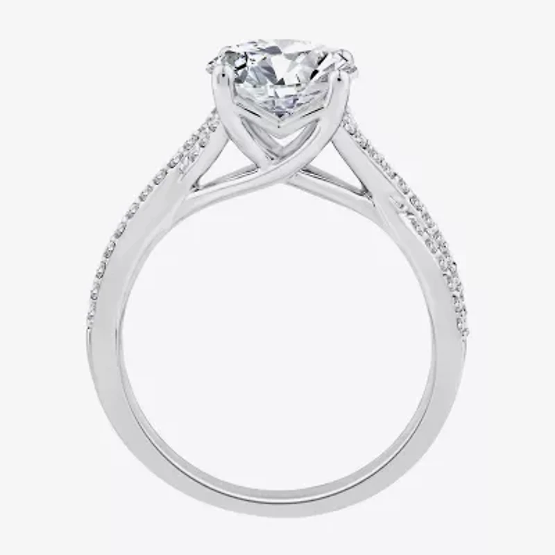 Signature By Modern Bride Womens Lab Grown White Diamond 14K Gold Oval Side Stone Engagement Ring