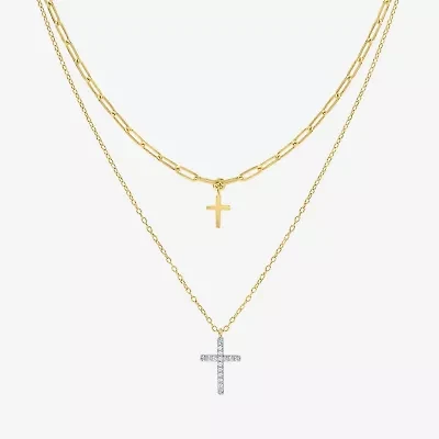 Religious Jewelry Yes, Please! Cross(G-H / Si2-I1) Womens Diamond Accent Lab Grown White Diamond Cross Pendant Necklace Set