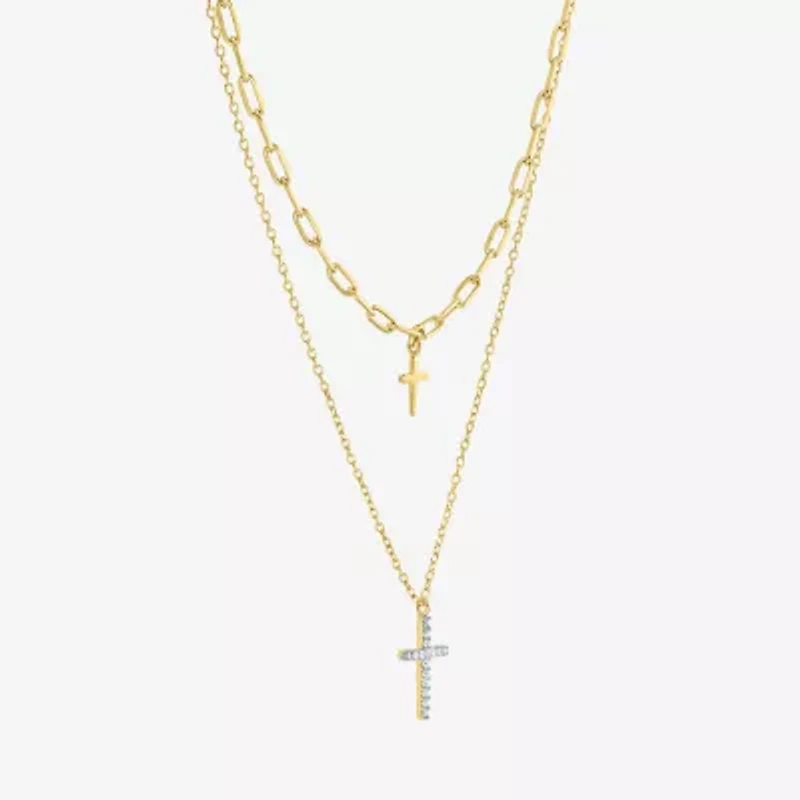 Religious Jewelry Yes, Please! Cross(G-H / Si2-I1) Womens Diamond Accent Lab Grown White Diamond Cross Pendant Necklace Set