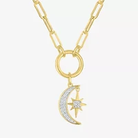 Diamond Addiction Moon Star (G-H / Si2-I1) Womens 1/10 CT. T.W. Lab Grown White Diamond 14K Gold Over Silver Moon 18 Inch Pendant Necklace