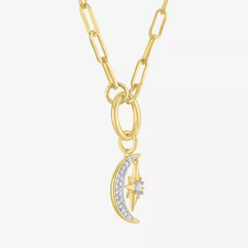 Diamond Addiction Moon Star (G-H / Si2-I1) Womens 1/10 CT. T.W. Lab Grown White Diamond 14K Gold Over Silver Moon 18 Inch Pendant Necklace