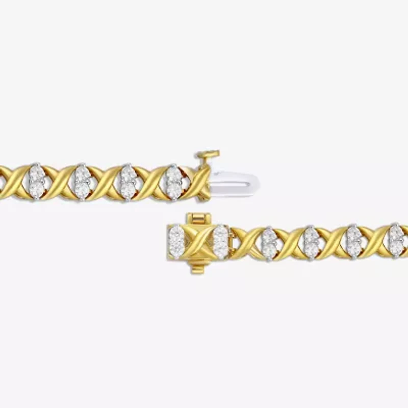 (I / I2) Womens 2 CT. T.W. Lab Grown White Diamond 14K Gold Over Silver 7.5 Inch Tennis Bracelet