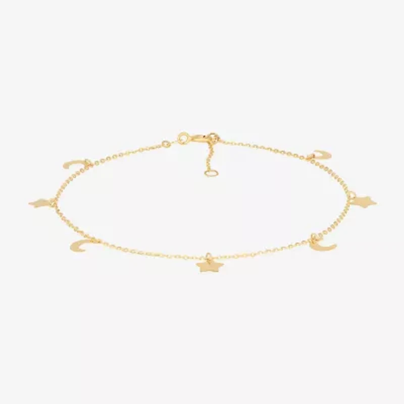 Limited Quantities! Womens 10K Gold 10 Inch Hollow Cable Moon Ankle Bracelet