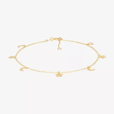 Limited Quantities! Womens 10K Gold 10 Inch Hollow Cable Moon Ankle Bracelet