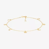 Limited Quantities! Womens 10K Gold 10 Inch Hollow Cable Moon Ankle Bracelet