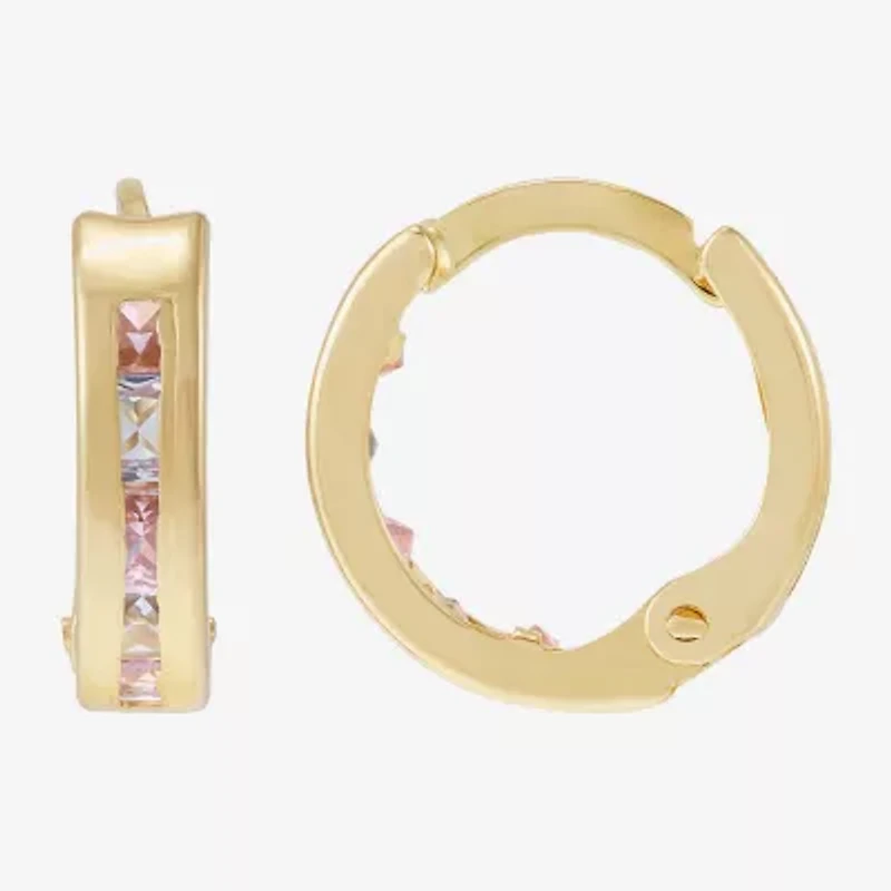 Limited Quantities! Girls Multi Color Cubic Zirconia 10K Gold 9.5mm Hoop Earrings