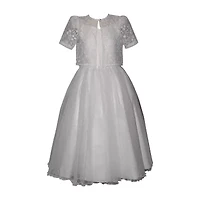 Bonnie Jean Little & Big Kid Girls Short Sleeve Lace Satin Fit + Flare Dress