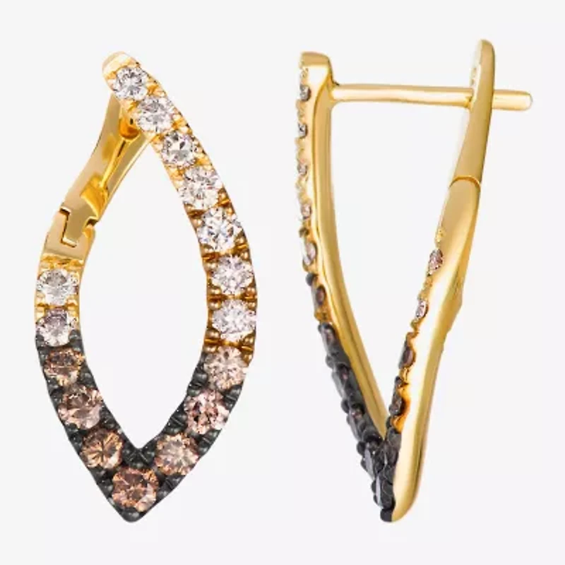 Levian Corp Le Vian Womens 7/8 CT. T.W. Natural Champagne Diamond 14K Gold Hoop Earrings