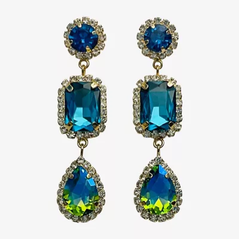 Bijoux Bar Gold Tone Womens Blue Glass Drop Earrings