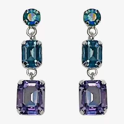 Bijoux Bar Silver Tone Womens Purple Glass Drop Earrings