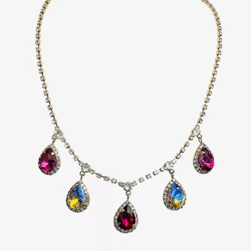Bijoux Bar Gold Tone Womens Pink 15 Inch Statement Necklace