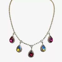 Bijoux Bar Gold Tone Womens Pink 15 Inch Statement Necklace