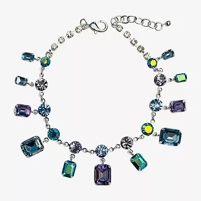 Bijoux Bar Silver Tone Womens Purple Glass Strand Bracelet