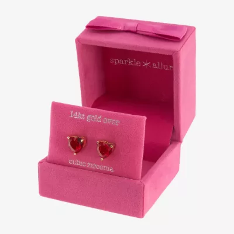 Sparkle Allure Cubic Zirconia 14K Gold Over Brass 8mm Heart Stud Earrings