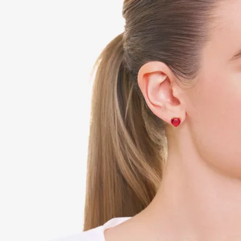 Sparkle Allure Cubic Zirconia 14K Gold Over Brass 8mm Heart Stud Earrings