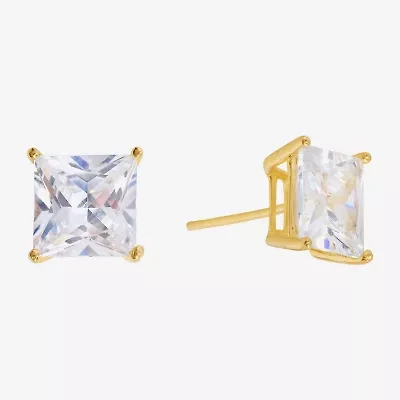 Sparkle Allure Cubic Zirconia 14K Gold Over Brass 8mm Square Stud Earrings