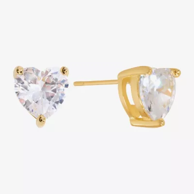 Sparkle Allure Cubic Zirconia 14K Gold Over Brass 8mm Heart Stud Earrings
