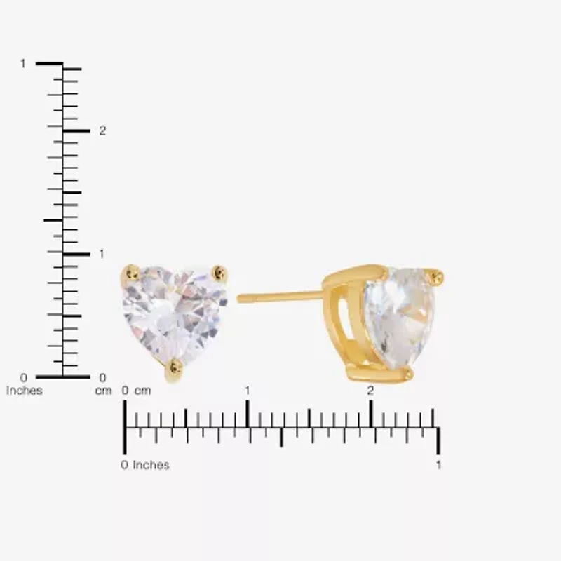 Sparkle Allure Cubic Zirconia 14K Gold Over Brass 8mm Heart Stud Earrings
