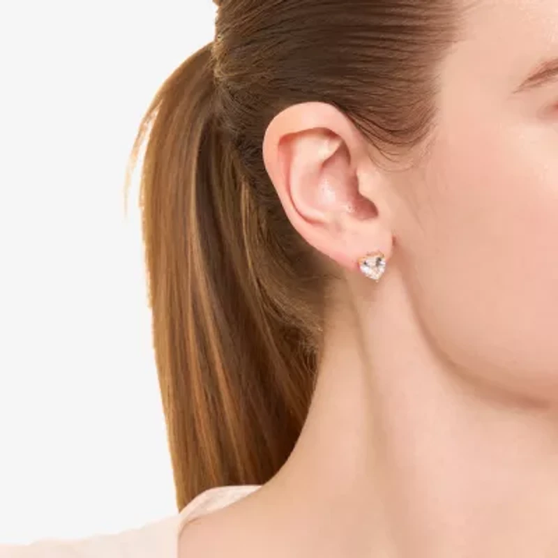 Sparkle Allure Cubic Zirconia 14K Gold Over Brass 8mm Heart Stud Earrings