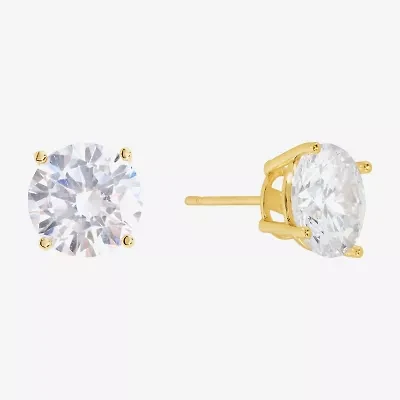 Sparkle Allure Cubic Zirconia 14K Gold Over Brass 9mm Round Stud Earrings