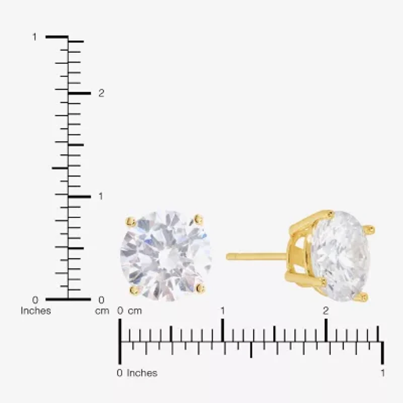Sparkle Allure Cubic Zirconia 14K Gold Over Brass 9mm Round Stud Earrings