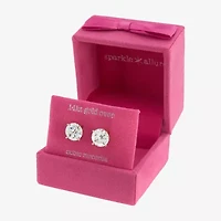 Sparkle Allure Cubic Zirconia 14K Gold Over Brass 9mm Round Stud Earrings