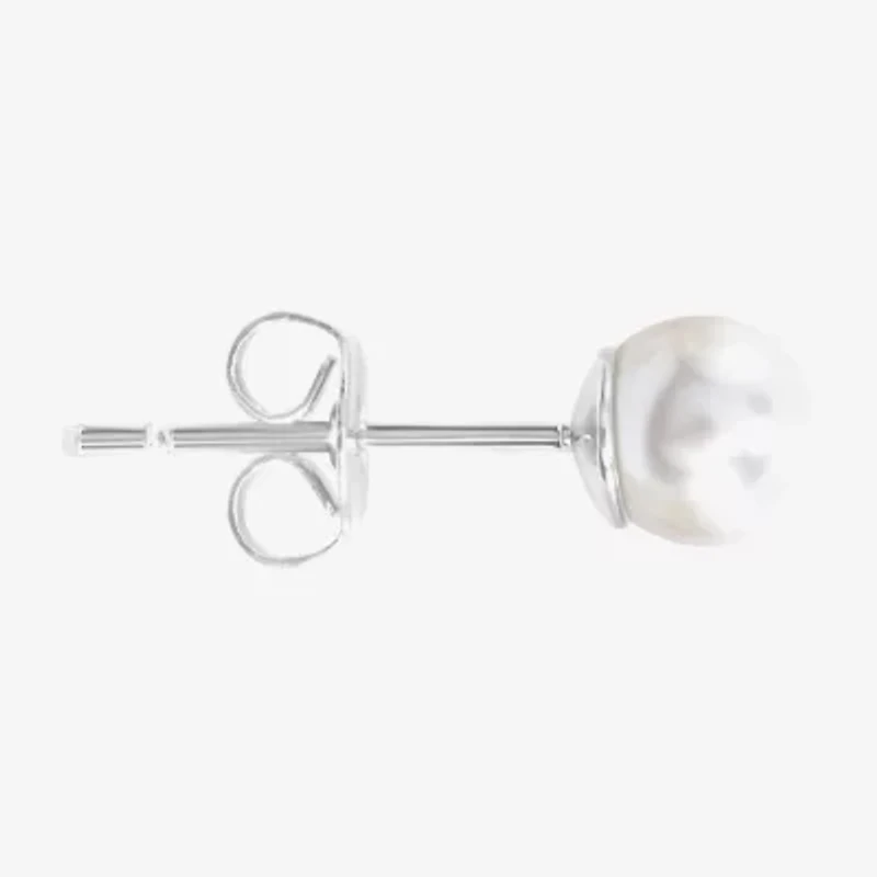 Sparkle Allure White Simulated Pearl 10mm Round Stud Earrings