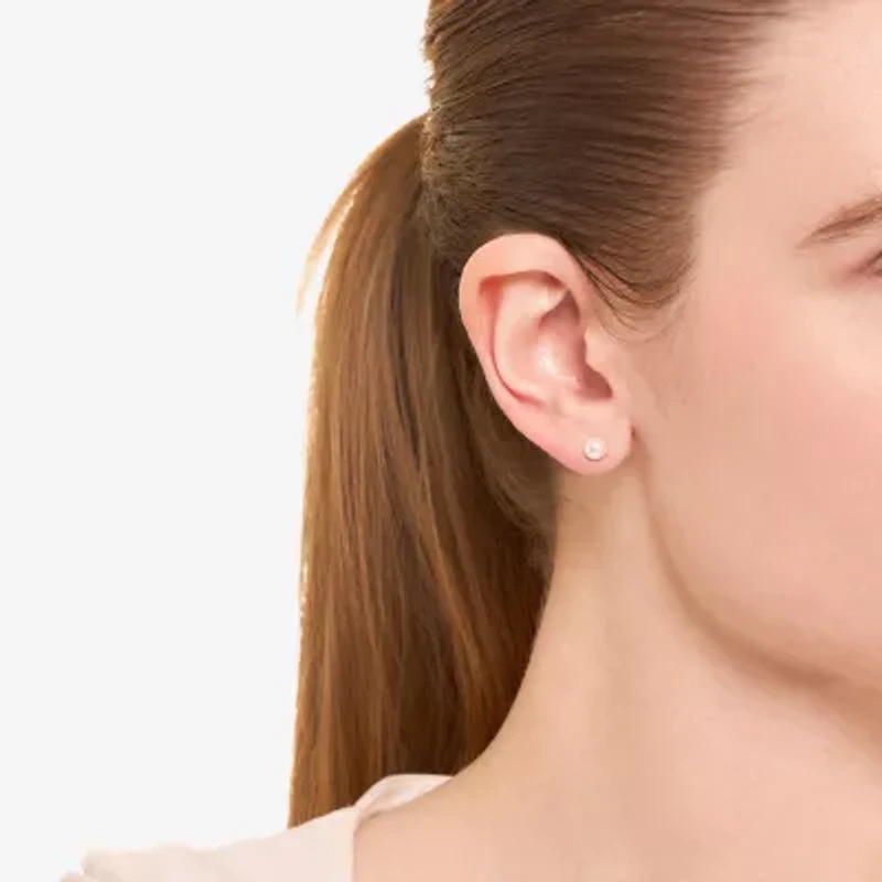 Sparkle Allure White Simulated Pearl 10mm Round Stud Earrings