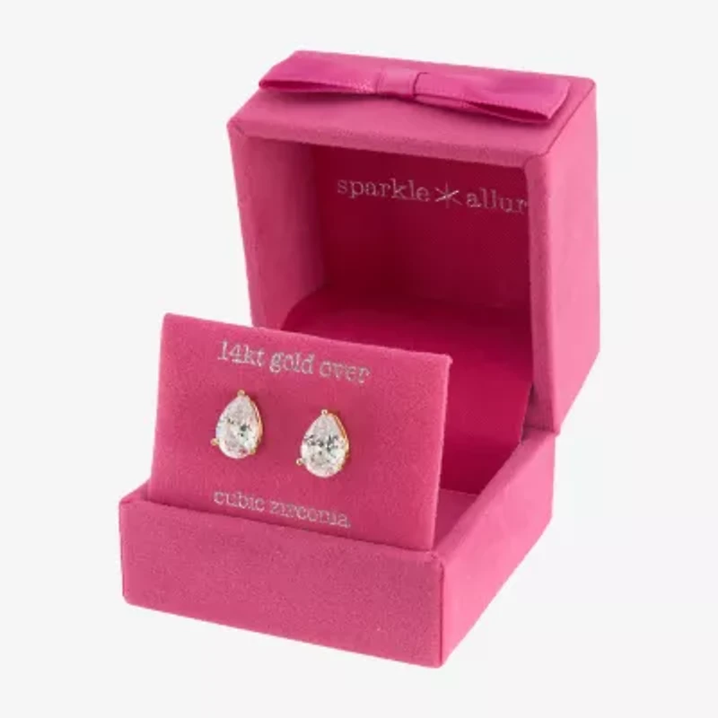 Sparkle Allure Cubic Zirconia 14K Gold Over Brass 10mm Pear Stud Earrings