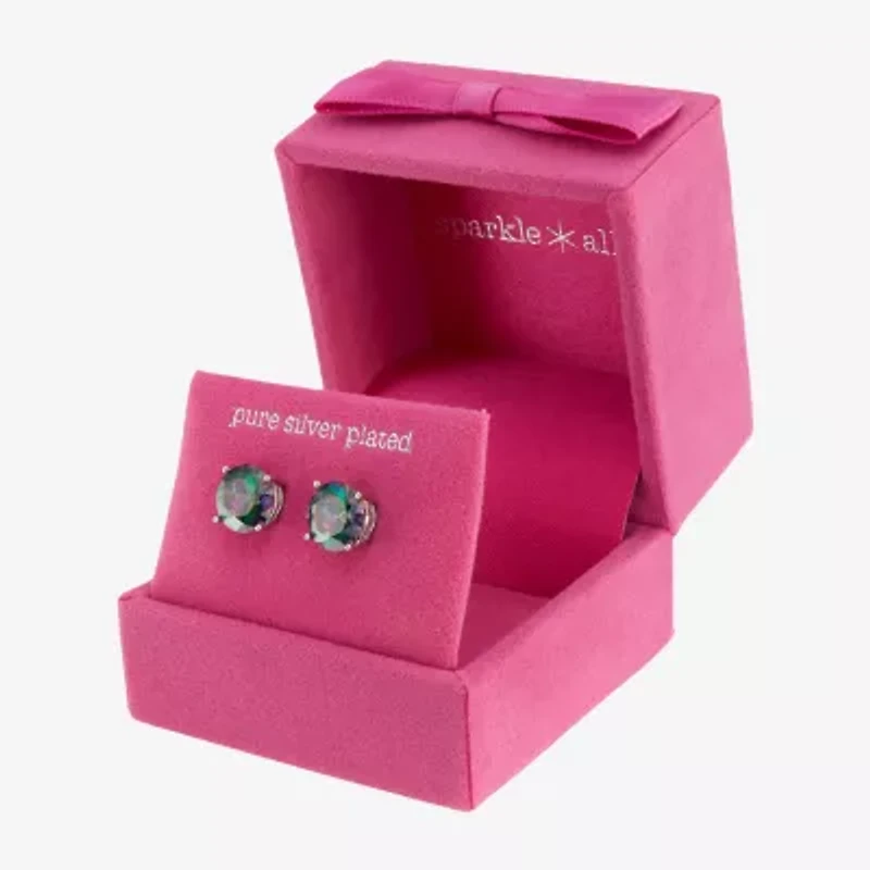 Sparkle Allure Multi Color Cubic Zirconia 8mm Round Stud Earrings