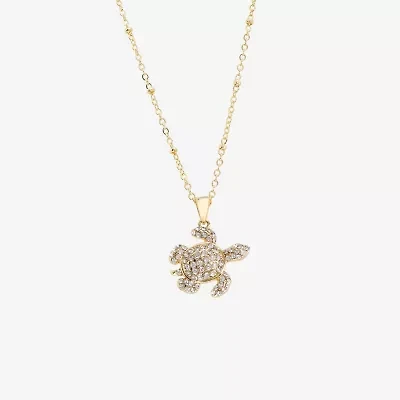 Silver Reflections Turtle Womens Crystal 14K Gold Over Brass 16 Inch Pendant Necklace